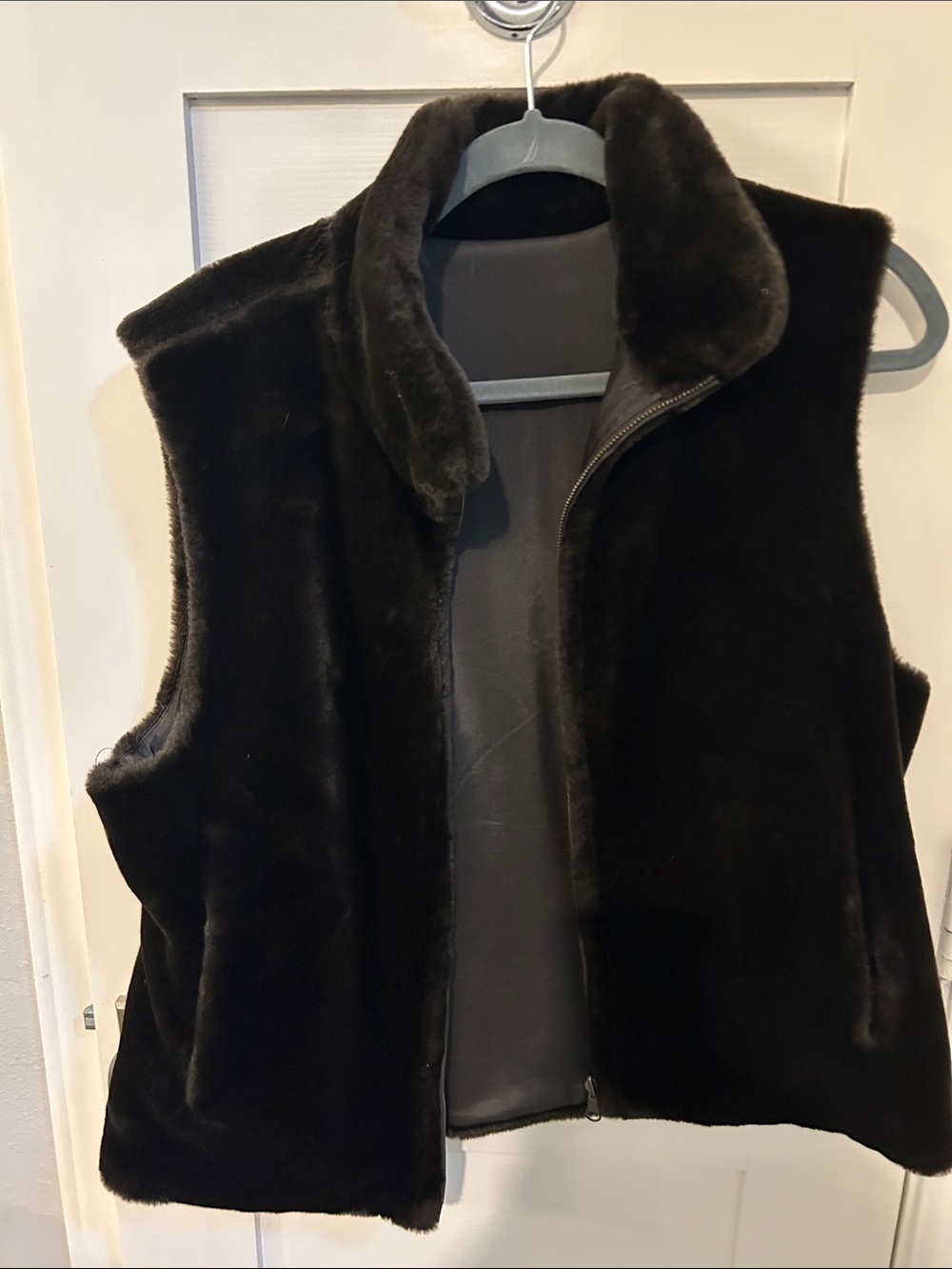 Women's Black Faux Fur Zip-Front Vest